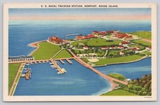 US Naval Training Station Linen Postcard Newport Rhode Island Aerial View Docks picture