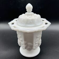 Westmore Paneled Open Lace Grape Milk Glass Footed Compote Candy Dish picture
