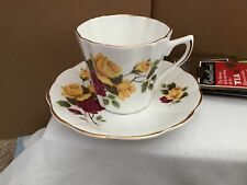 Royal Dover England Bone China Teacup & Saucer Vintage Red & Yellow Roses picture
