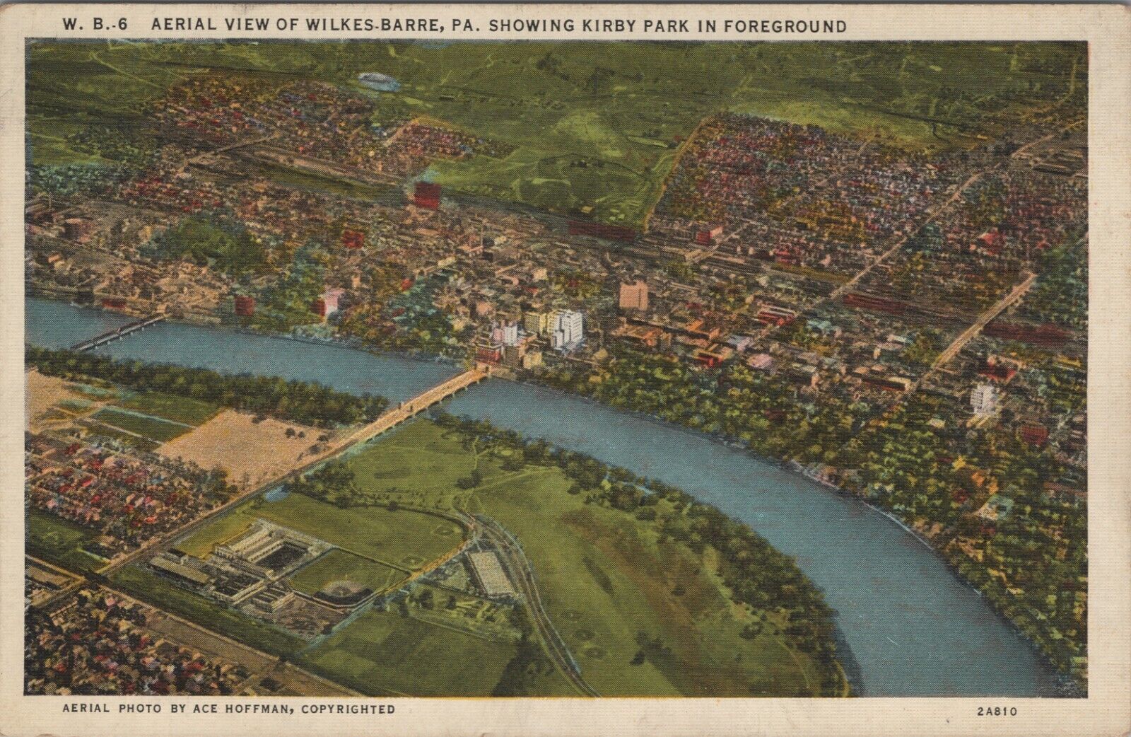 Wilkes Barre Pennsylvania Aerial View Kirby Park Postcard