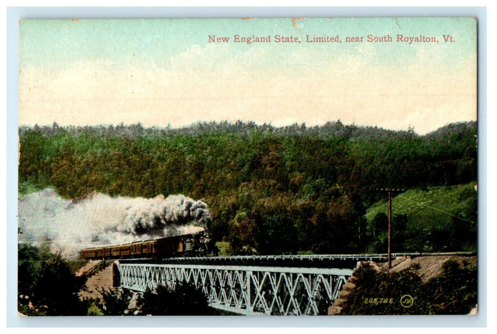 1910 New England State Limited Near South Royalton VT Braintree VT RPO Postcard