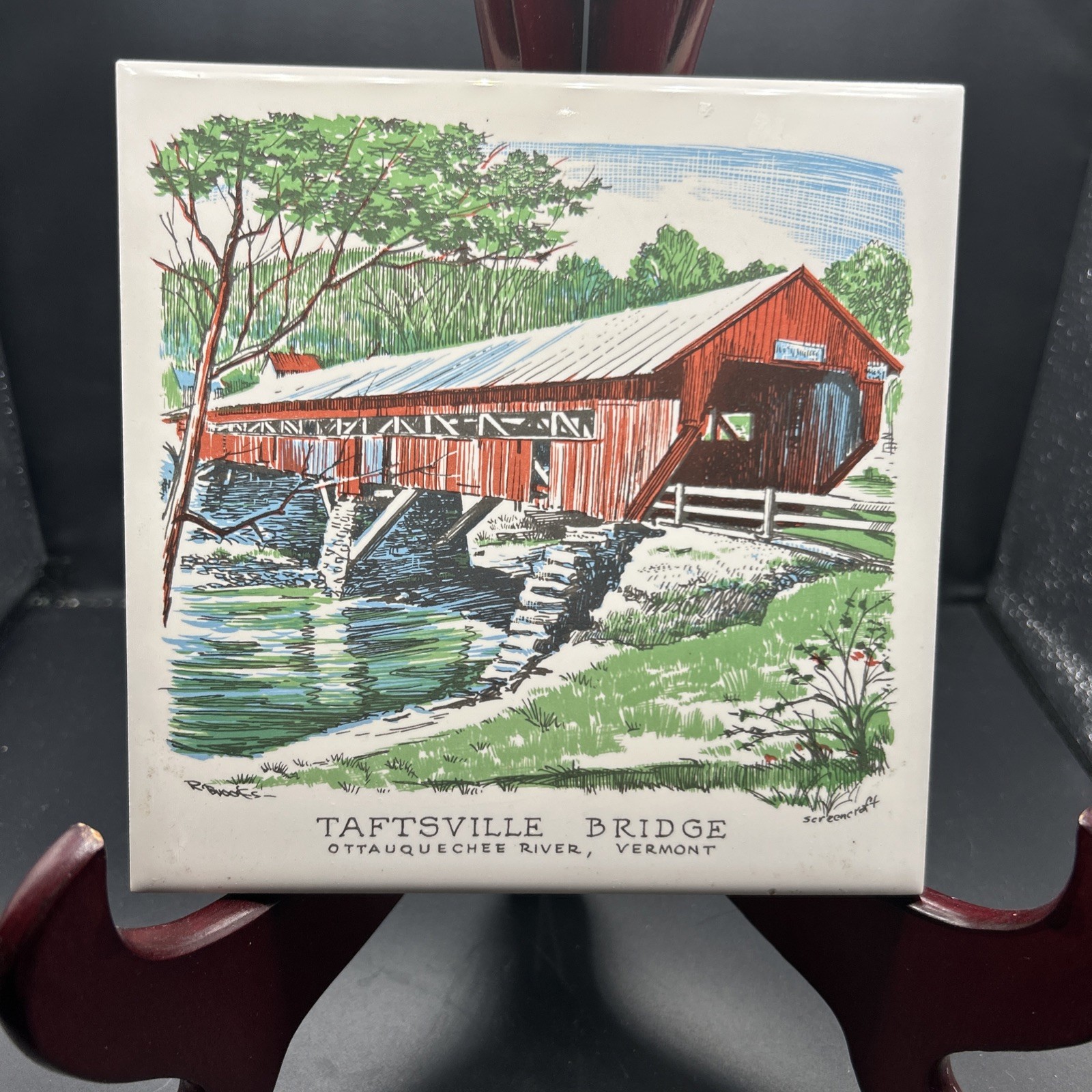 Vintage Screen Craft Ceramic Trivet/Tile Covered Bridge Taftsville Vermont Vintage Screen Craft Ceramic Trivet/Tile Covered Bridge Taftsville Vermont