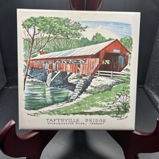 Vintage Screen Craft Ceramic Trivet/Tile Covered Bridge Taftsville Vermont picture