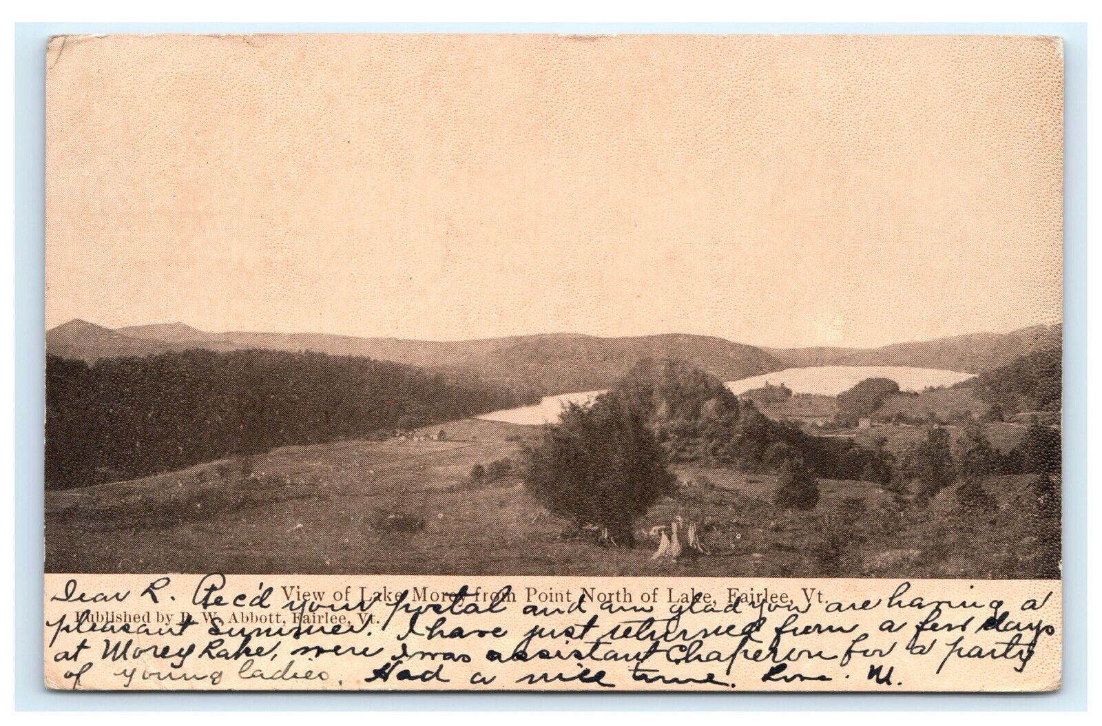 View of Lake Morey from Point North Fairlee VT Vermont UDB Postcard E3