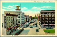 Cheyenne, Wyoming Postcard CAPITOL AVENUE Downtown Street Scene Sanborn Linen picture