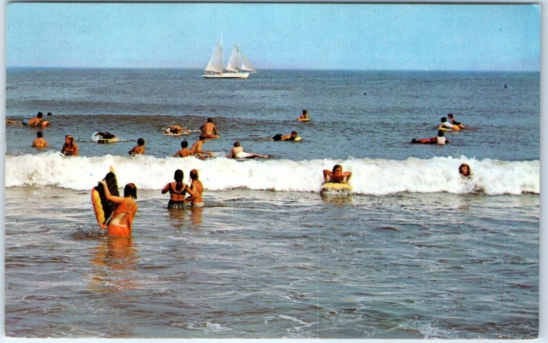 Postcard - Beach People Sailboat Seascape Scenery