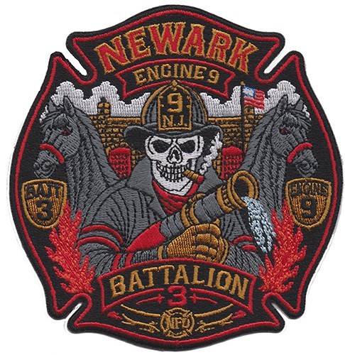 Newark Engine 9 Battalion 3 Skull Design Fire Patch NEW . Newark Engine 9 Battalion 3 Skull Design Fire Patch NEW .