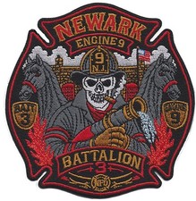 Newark Engine 9 Battalion 3 Skull Design Fire Patch NEW . picture
