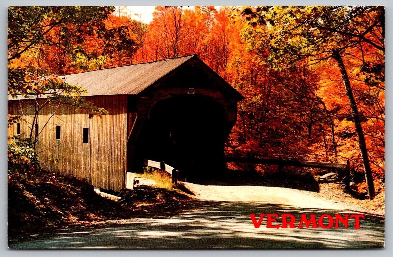 Vermont Downers Bridge Perkinsville VT Black River Fall Autumn Vintage Postcard