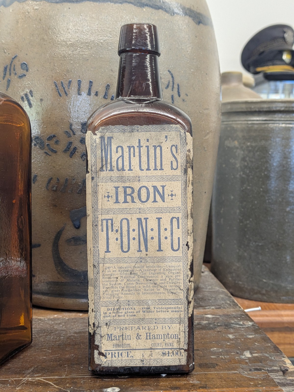 Labeled Martins Hampton Iron Tonic Advertising Colby Kansas Amber Bitters Bottle Labeled Martins Hampton Iron Tonic Advertising Colby Kansas Amber Bitters Bottle