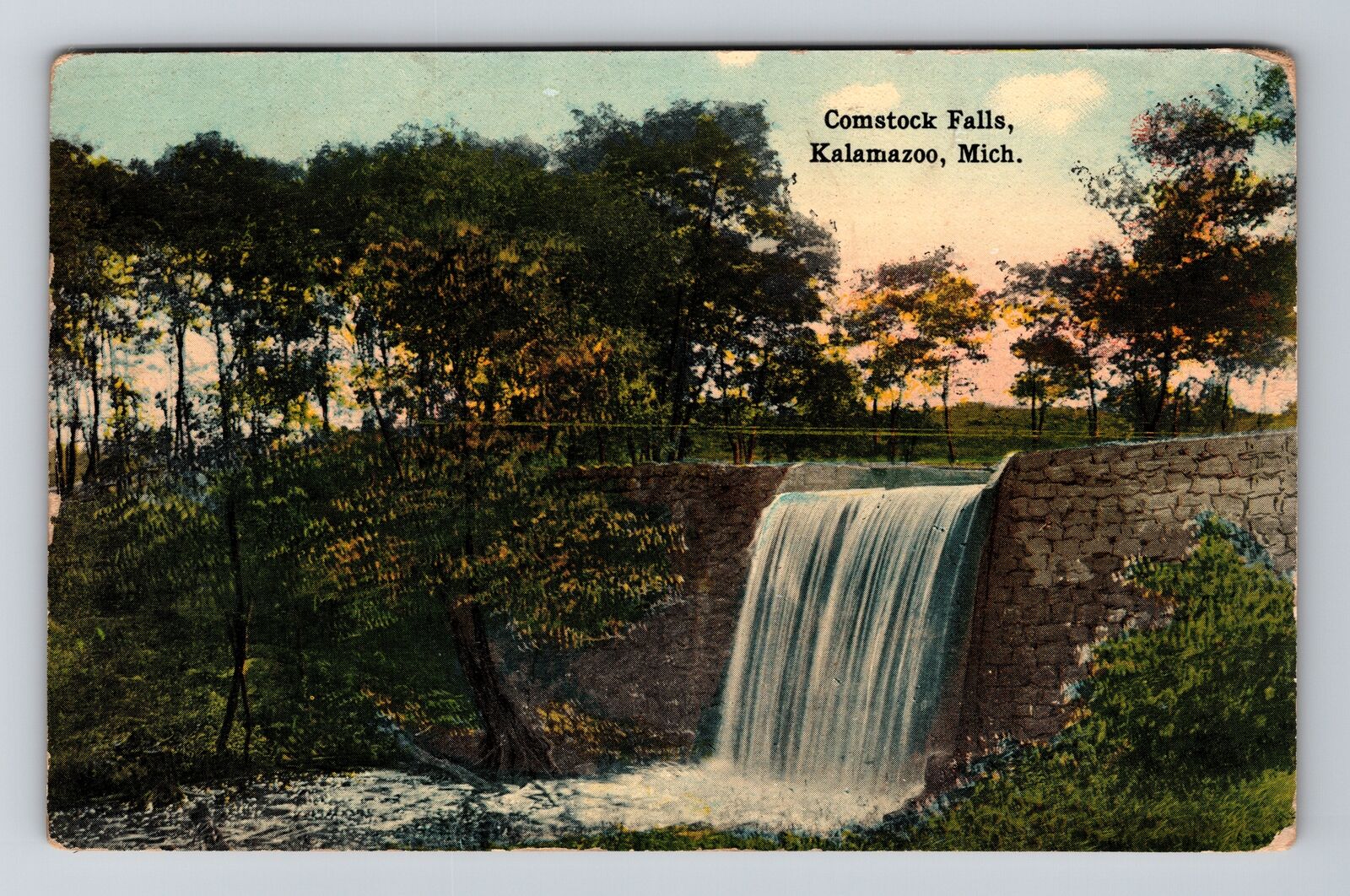 Kalamazoo MI-Michigan, Comstock Falls, Vintage Postcard