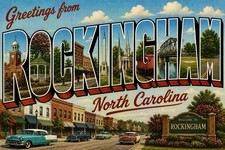 Greetings from ROCKINGHAM North Carolina MODERN Postcard Large Letter C328 picture