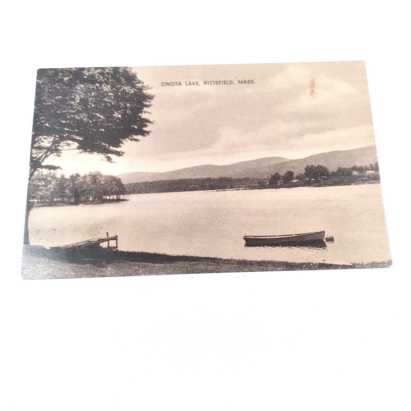 Pittsfield Massachusetts -Onota Lake- Dock & Row Boat Postcard 1907-15