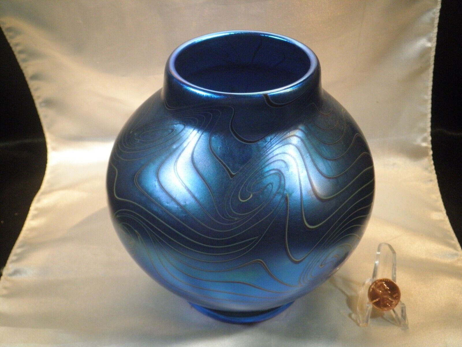 Orient And Flume King Tut 6 x 6 Inch Blue Iridized Vase by Richard Braley