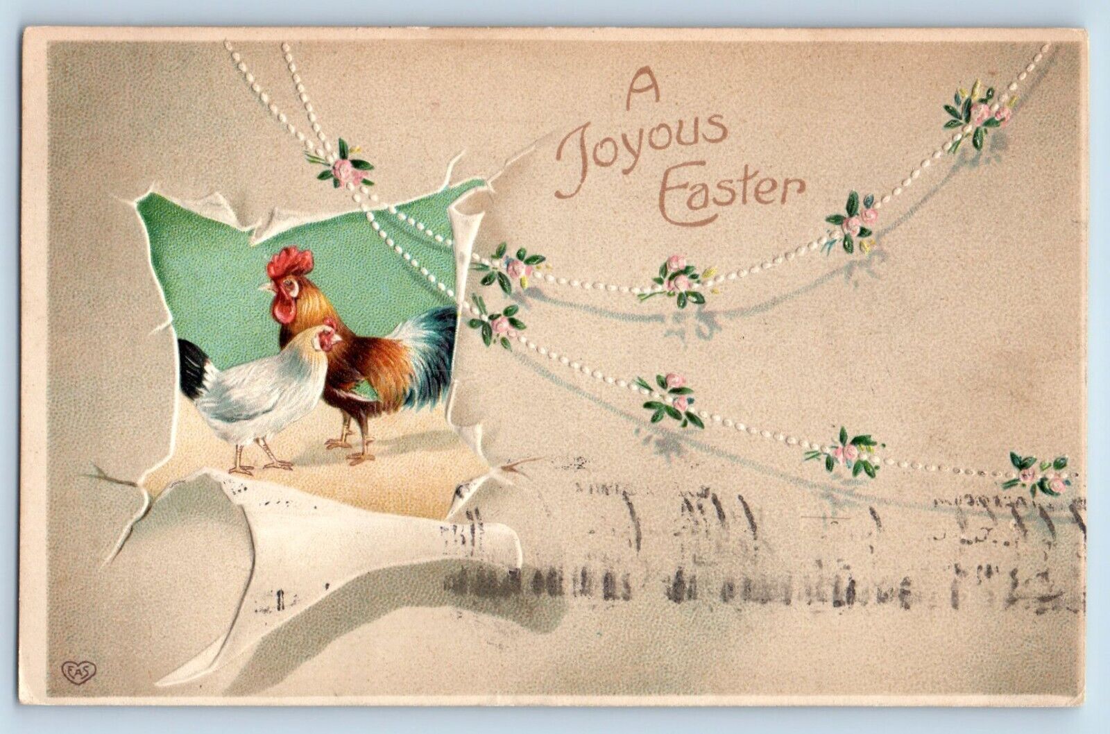 Dover Ohio OH Postcard Easter Rooster Chicken Hen Flowers Embossed Canal c1910\'s