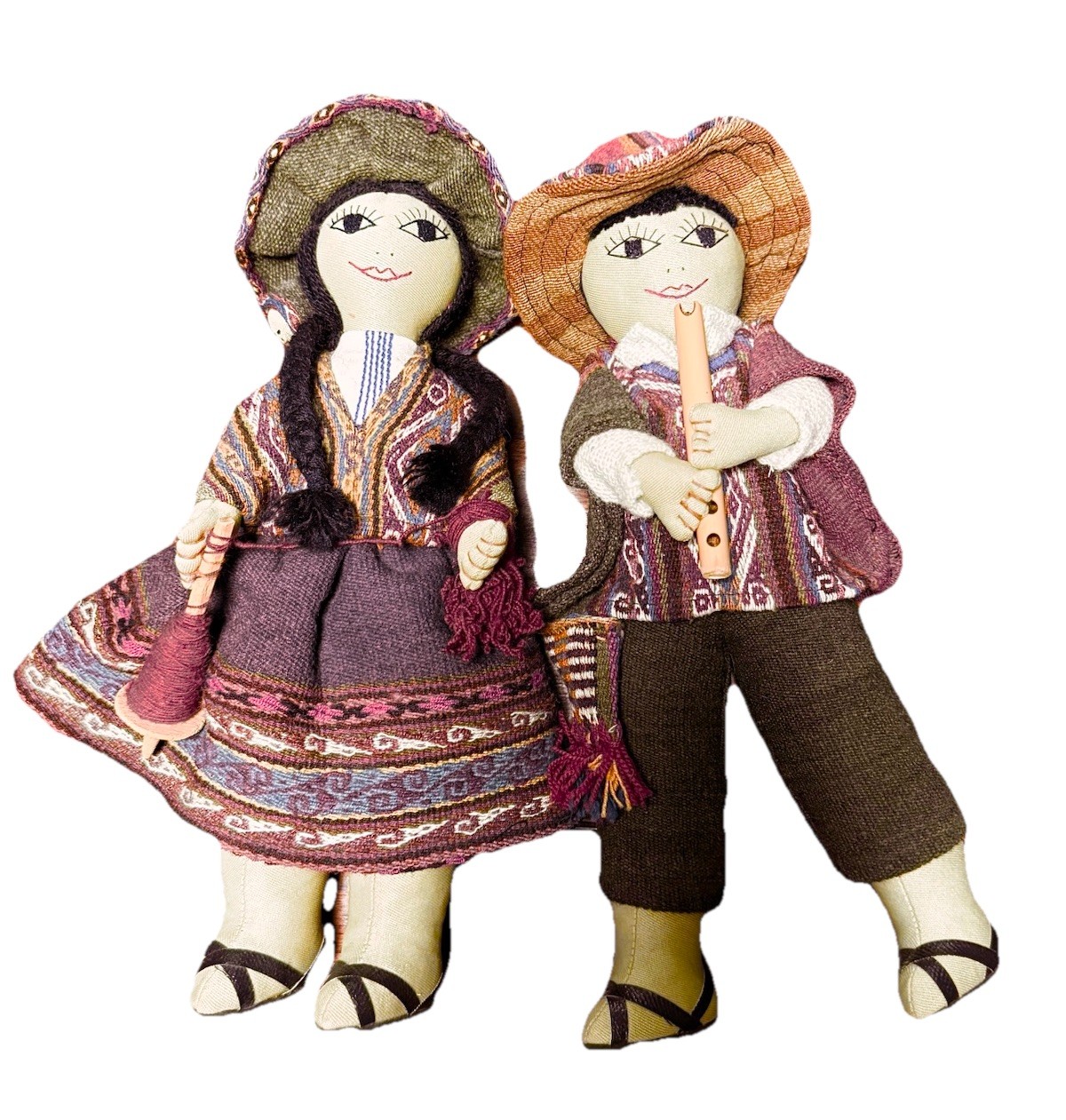 VINTAGE 80s Set Of 2 Peruvian Andean Folk Art Cloth Dolls | Mom w/ Baby + Father VINTAGE 80s Set Of 2 Peruvian Andean Folk Art Cloth Dolls | Mom w/ Baby + Father