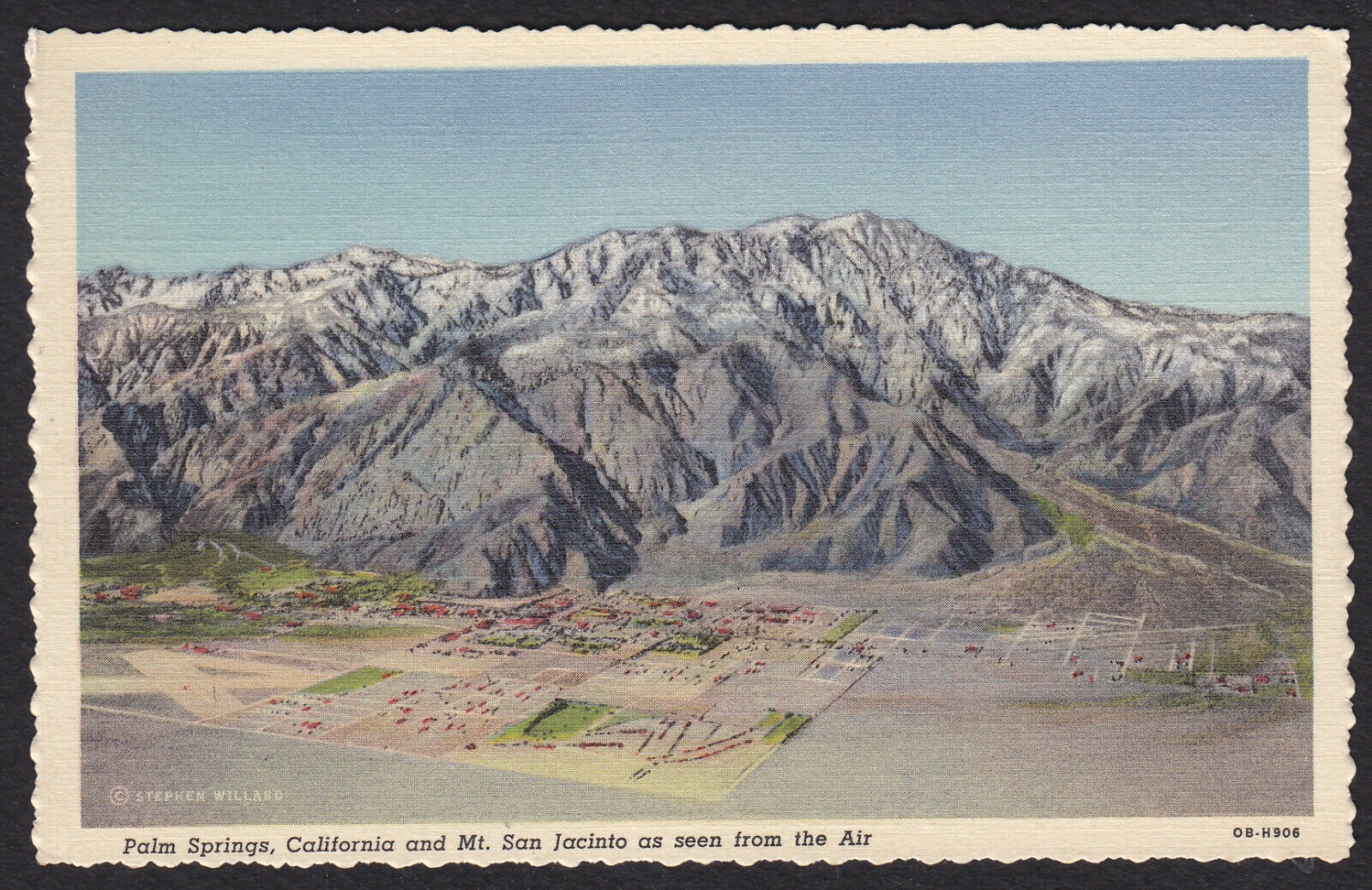 California-Stephen Willard-Palm Springs-Mt San Jacinto-Aerial-Linen Postcard