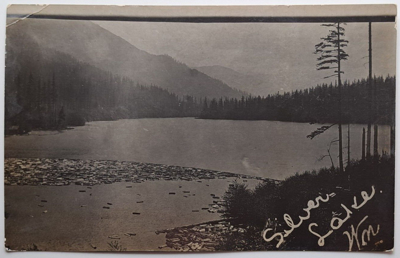 1910s Silver Lake Washington Real Photo Postcard RPPC Log Boom Scene AZO 1910s Silver Lake Washington Real Photo Postcard RPPC Log Boom Scene AZO