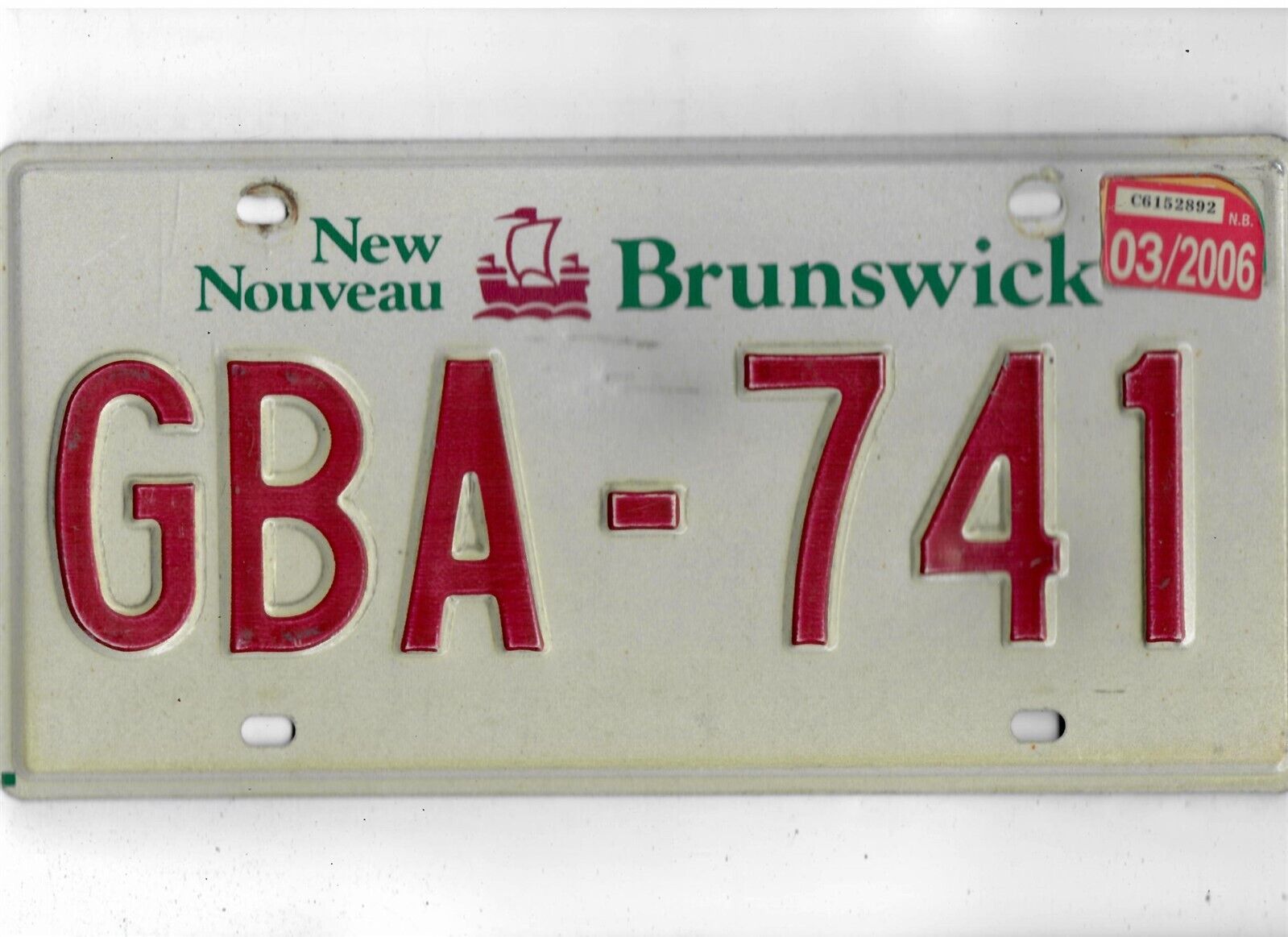 NEW BRUNSWICK passenger 2006 license plate \