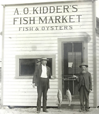 Antique Vtg RPPC A.O. Kidder’s Fish Market Oysters Store Front Men Occupation picture