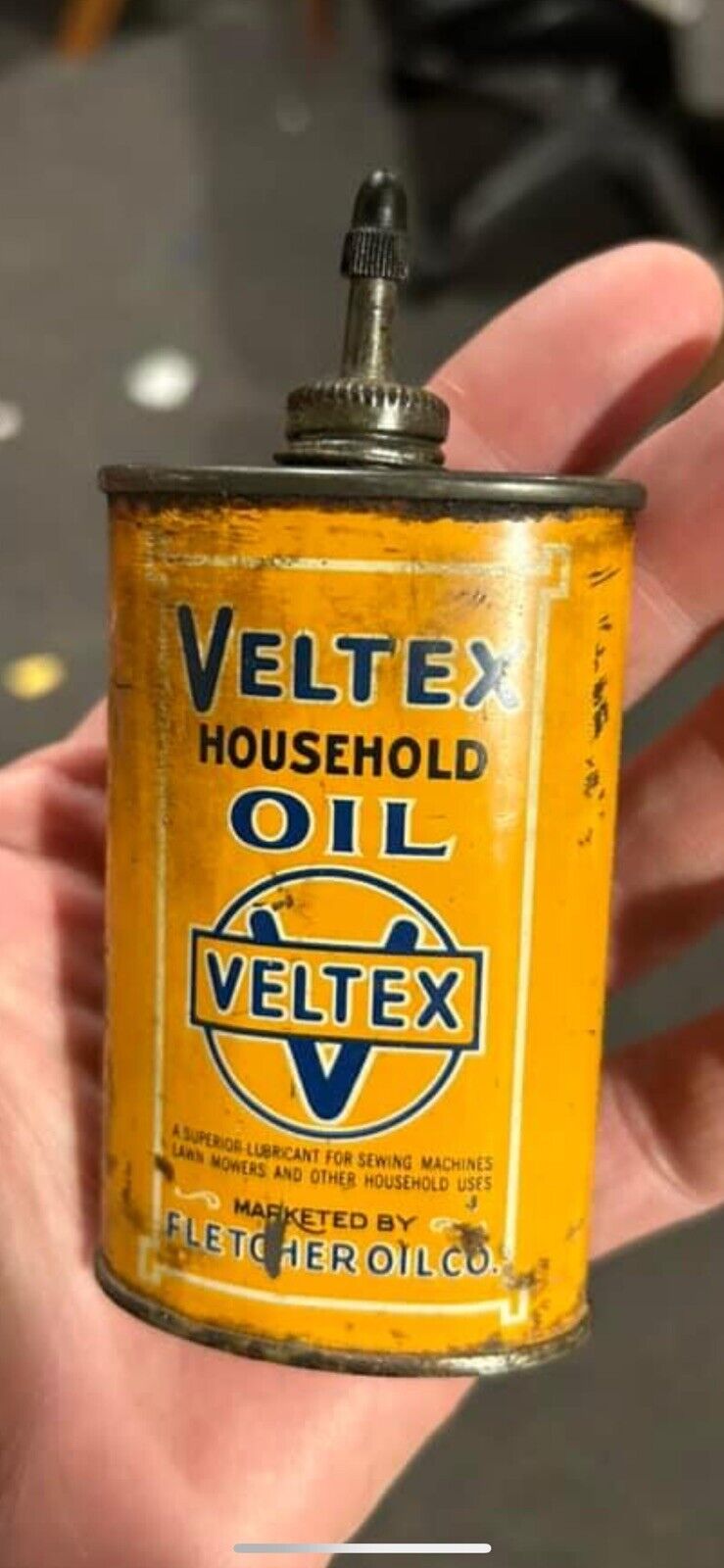 Veltex Rare Household Oiler Fletcher Oil- Vintage Handy Oil Household Tin
