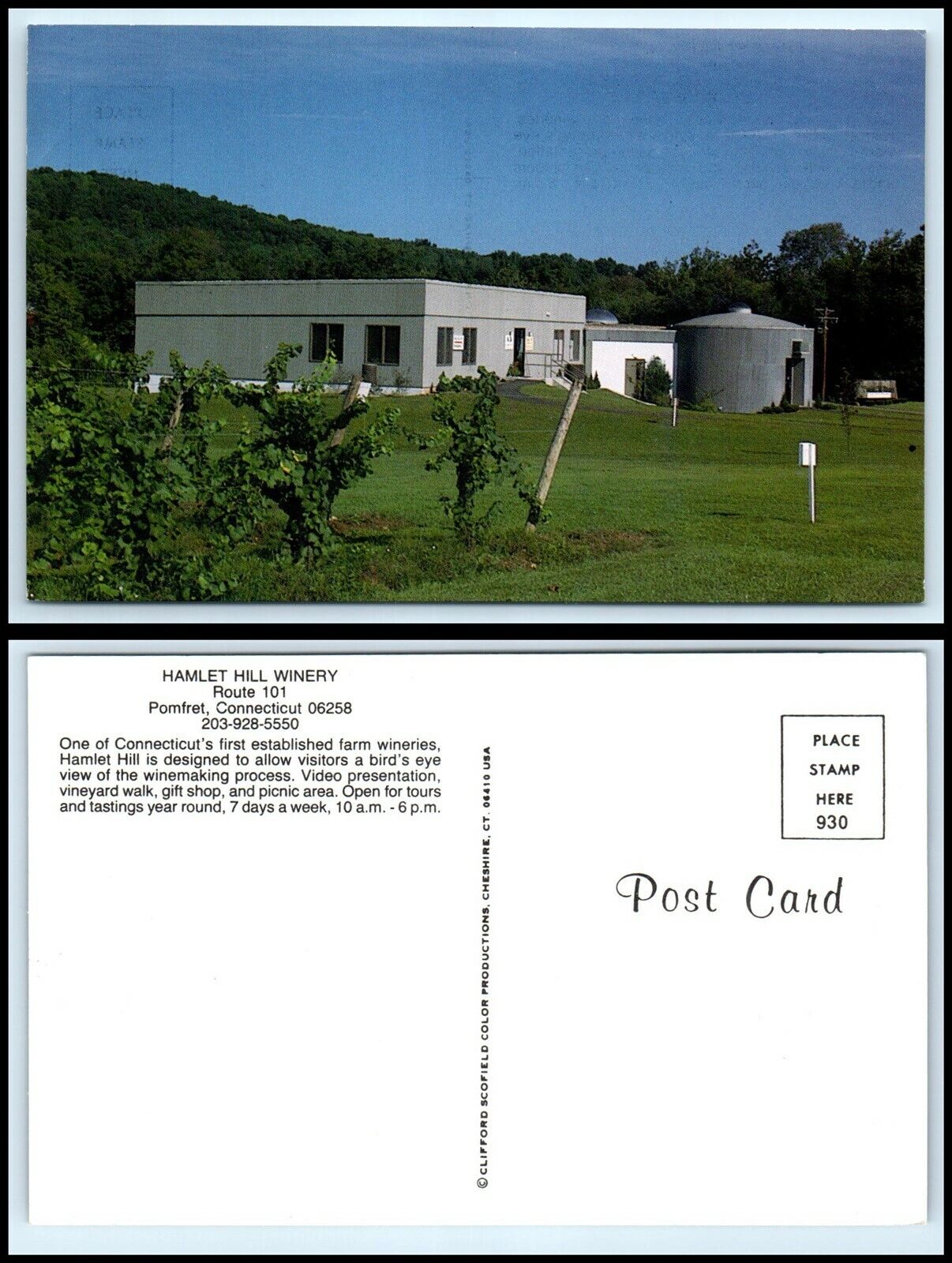 CONNECTICUT Postcard - Pomfret, Hamlet Hill Winery S6