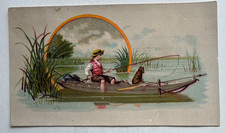 1887 Victorian Trade Card Enosburgh Falls VT Libbie Bell Millinery Goods fishing picture