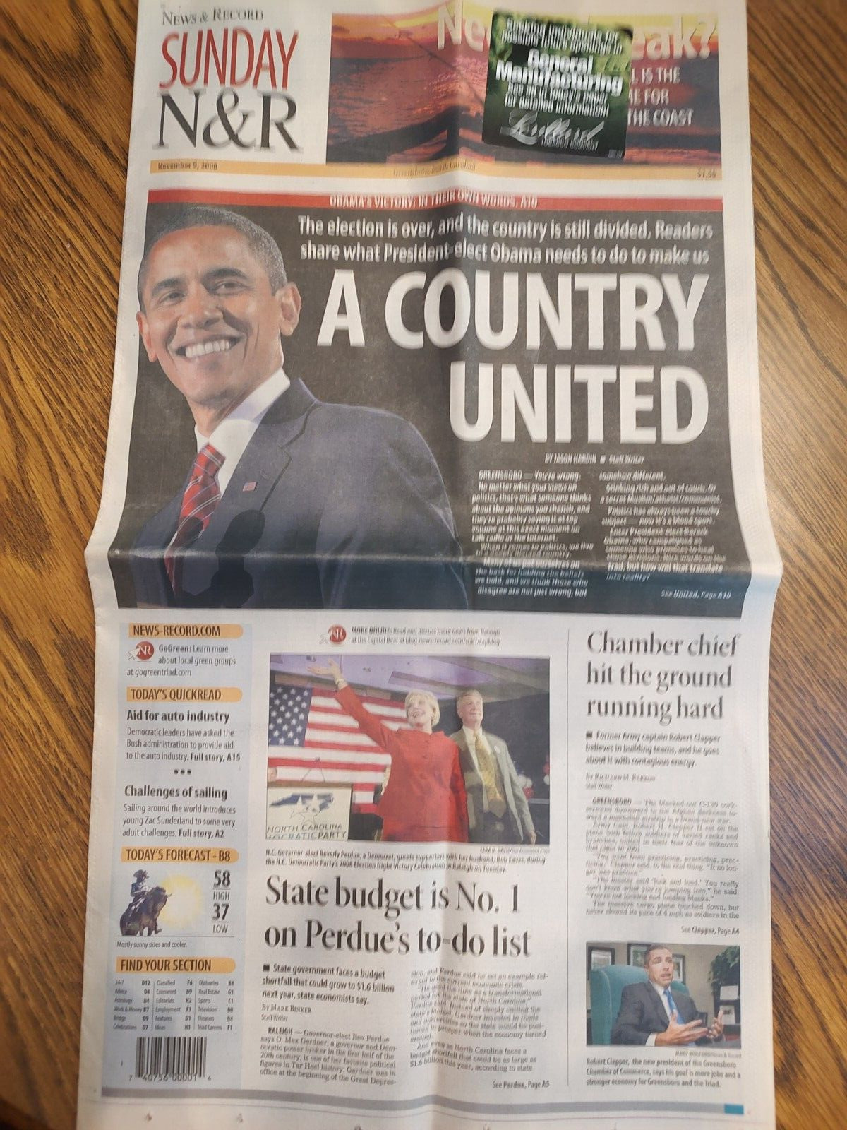 Greensboro News & Record Issue - President Obama Cover - November 9, 2008