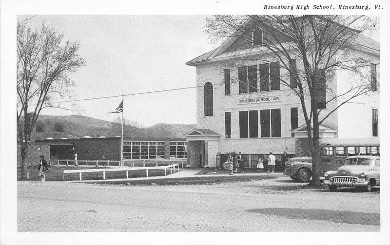 Autos Flag 1950s Hinesburg High School Vermont Merrimack postcard 183