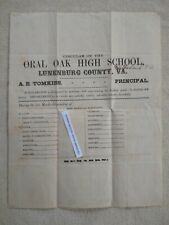 1852 Circular/ORAL OAK High School in LUNENBURG COUNTY VA--Tomkies Pre CIVIL WAR picture