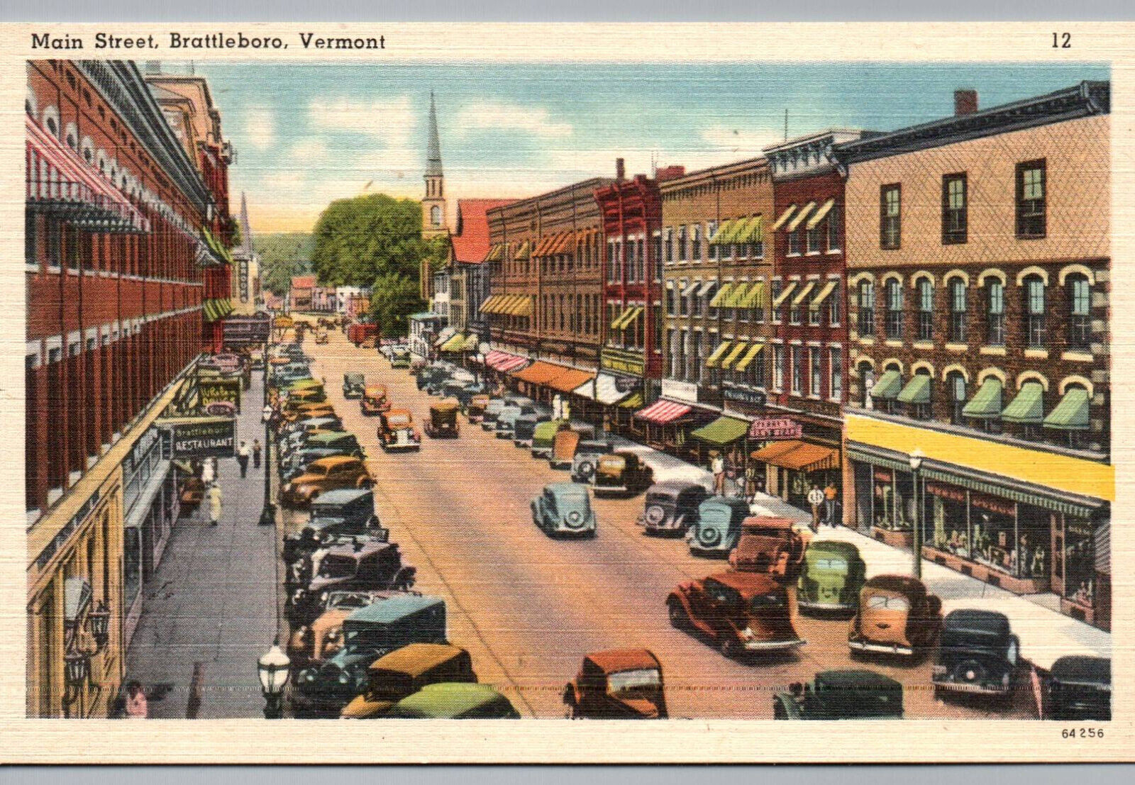 Brattleboro VT Postcard Vermont Main Street View Old Cars Business Vintage