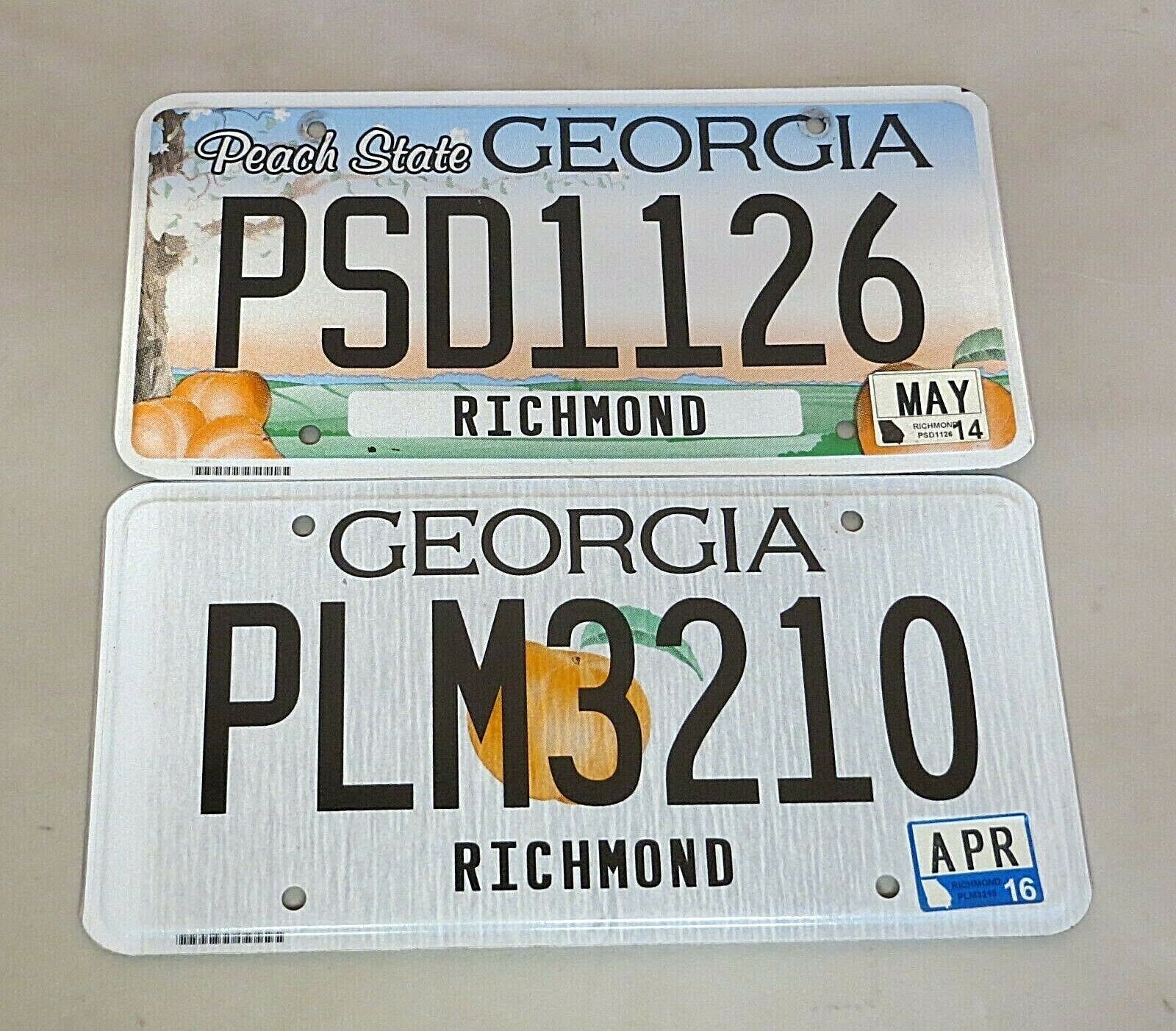 Lot of 2 Georgia State Peach 2015 Era Vehicle License Plates Tag Richmond County