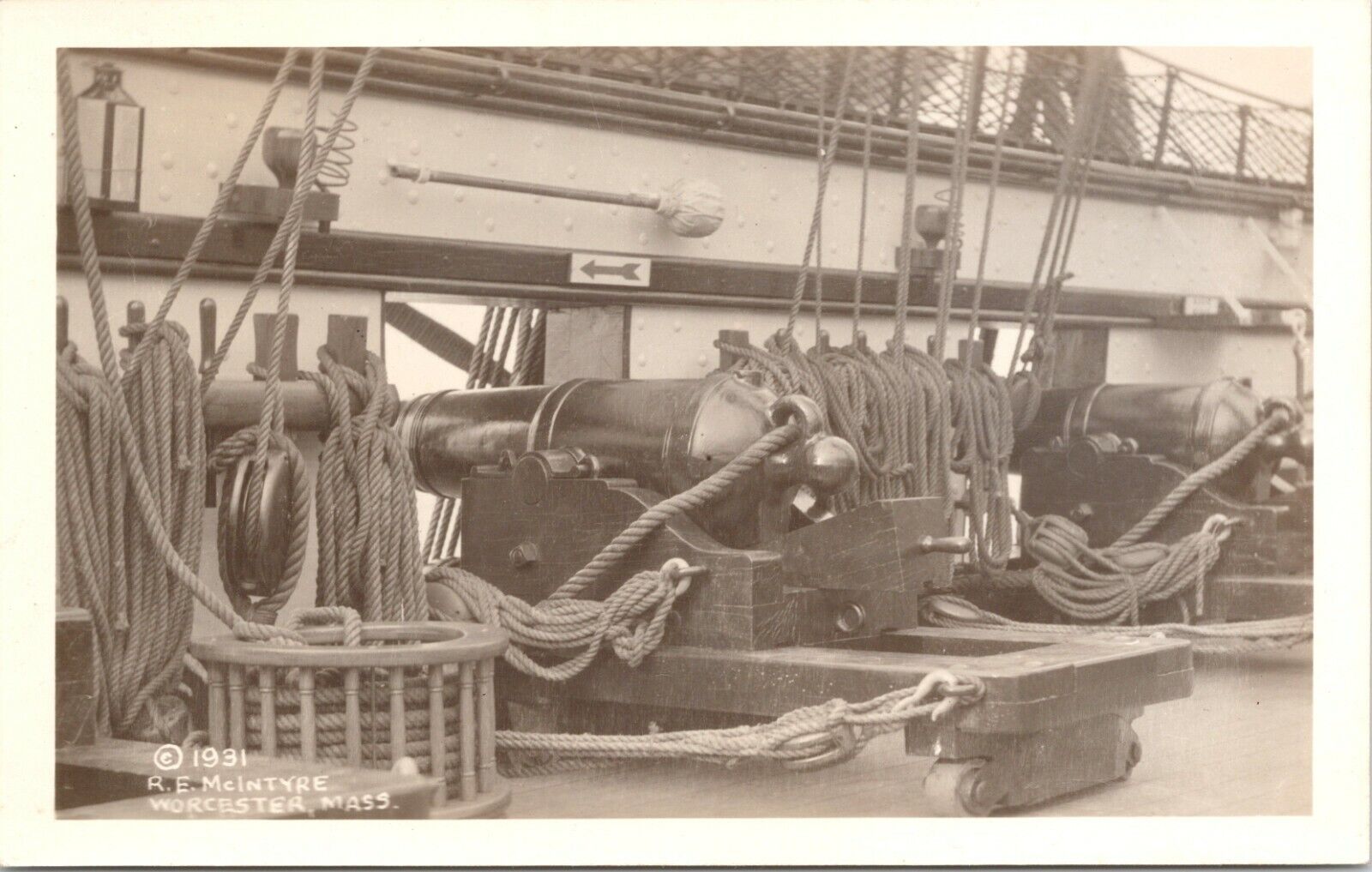 RPPC Worcester MA OLD IRONSIDES Ship Cannon Gun UNP Massachusetts Postcard 924