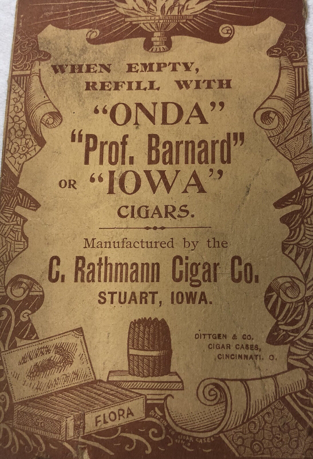 19th Century Onda- Prof. Barnard, Iowa Tobacco Cigar Trade Card C. Rathmann 