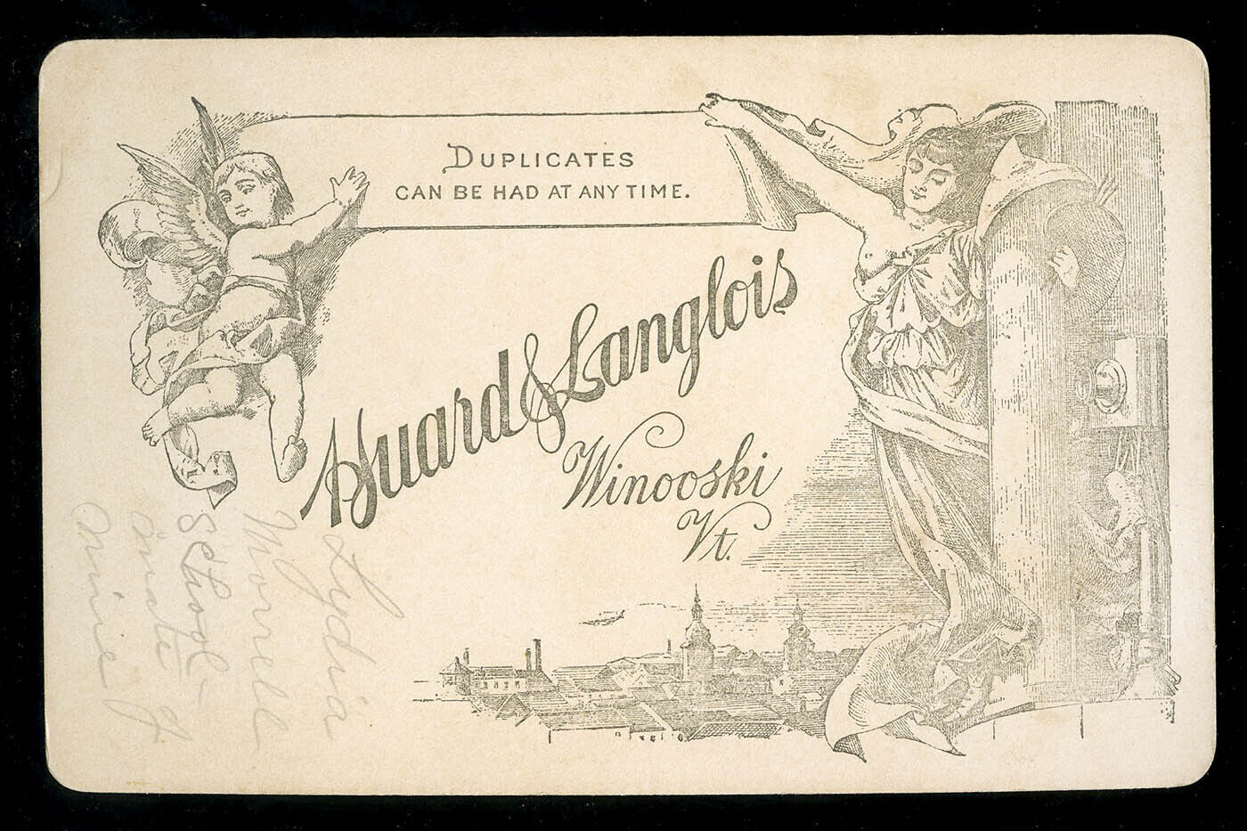 1890s WINOOSKI, VERMONT Cabinet Card Huard & Langlois Photographer - CHERUB LOGO