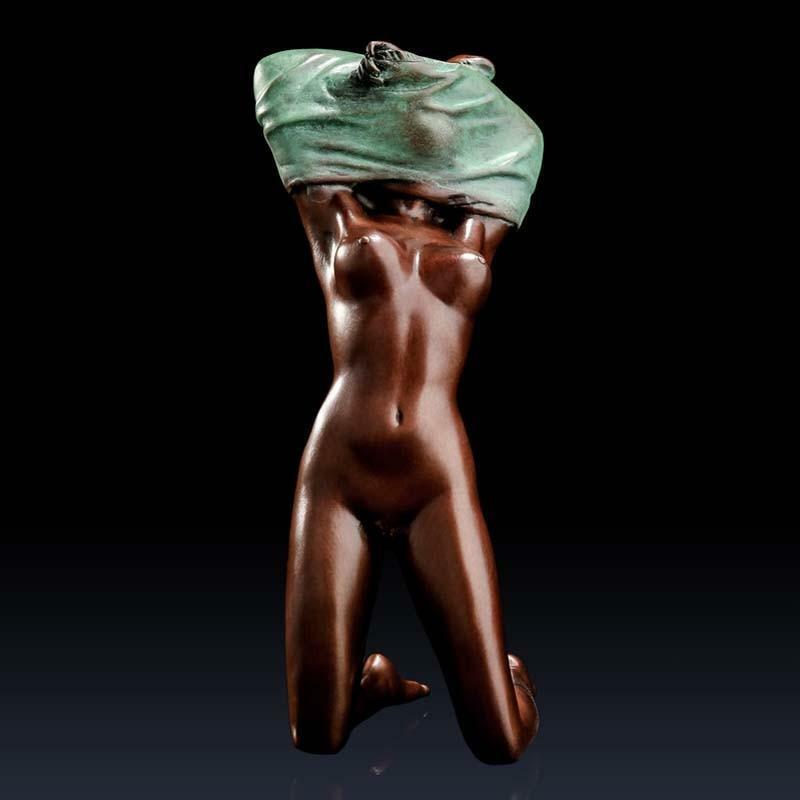 Modern Girl Bronze Statue Kneeled Nude Female Sculpture Vintage Art Home Decor 