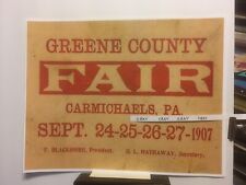 1907 Greene County Fair Rare Ad Carmichaels Pa. Sept. 24-25-26-27 New Postcard picture