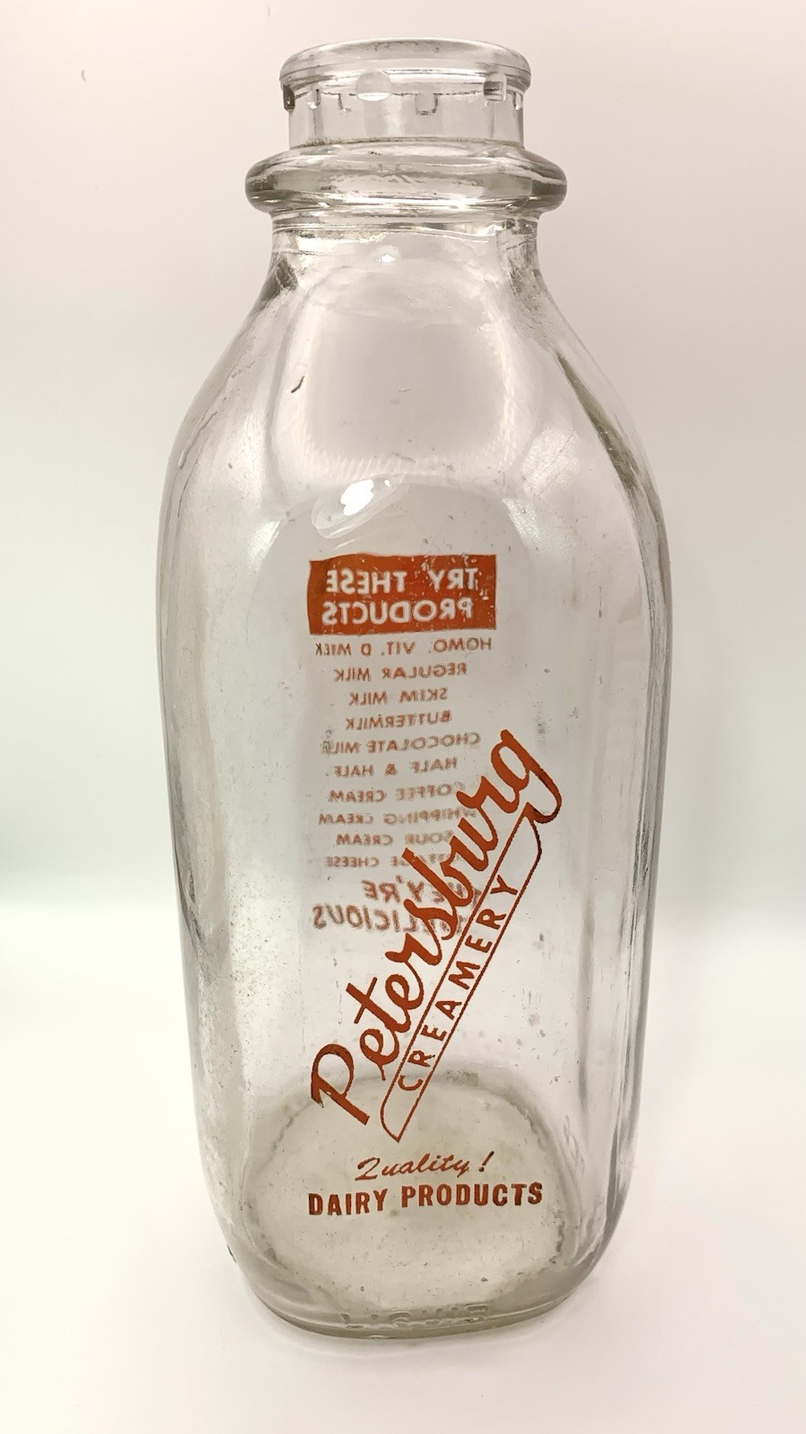 Petersburg Creamery Vintage Quart Milk Bottle From Petersburg, VA