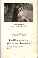 1914 Vintage RPPC Postcard Hartford West Virginia Couple on Swing picture