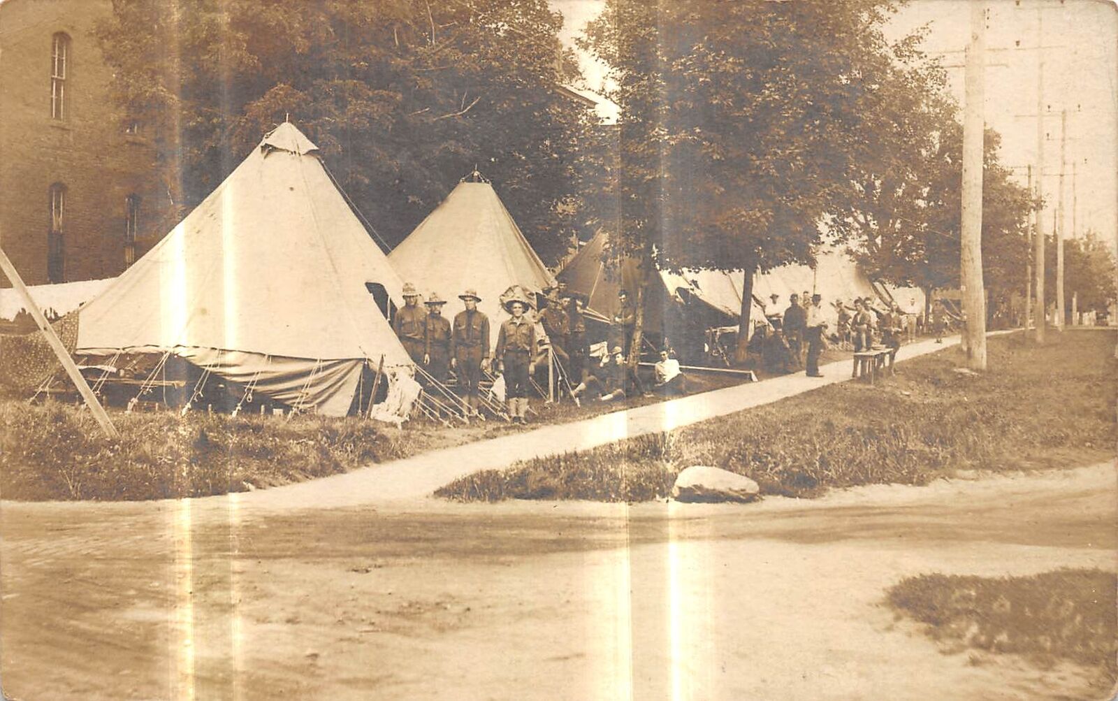 PLEASANTVILLE Ohio postcard RPPC Fairfield County military tents camp encampment