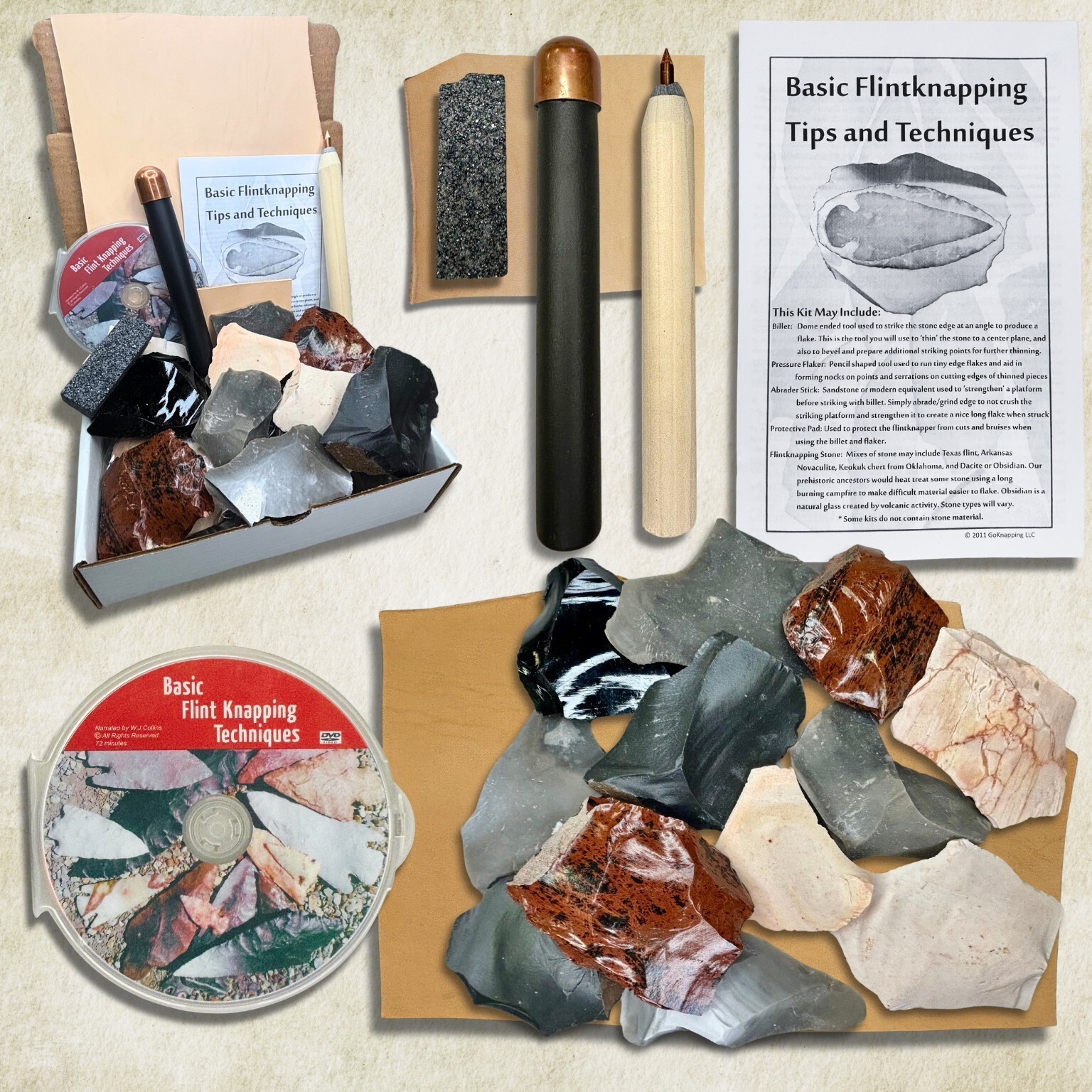 Deluxe Flint Knapping Kit - Copper Billet, Flaker, Pad, DVD, and Stone Included Deluxe Flint Knapping Kit - Copper Billet, Flaker, Pad, DVD, and Stone Included