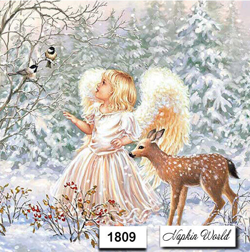(1809) TWO Individual Paper LUNCHEON Decoupage Napkins - WINTER ANGEL CHRISTMAS