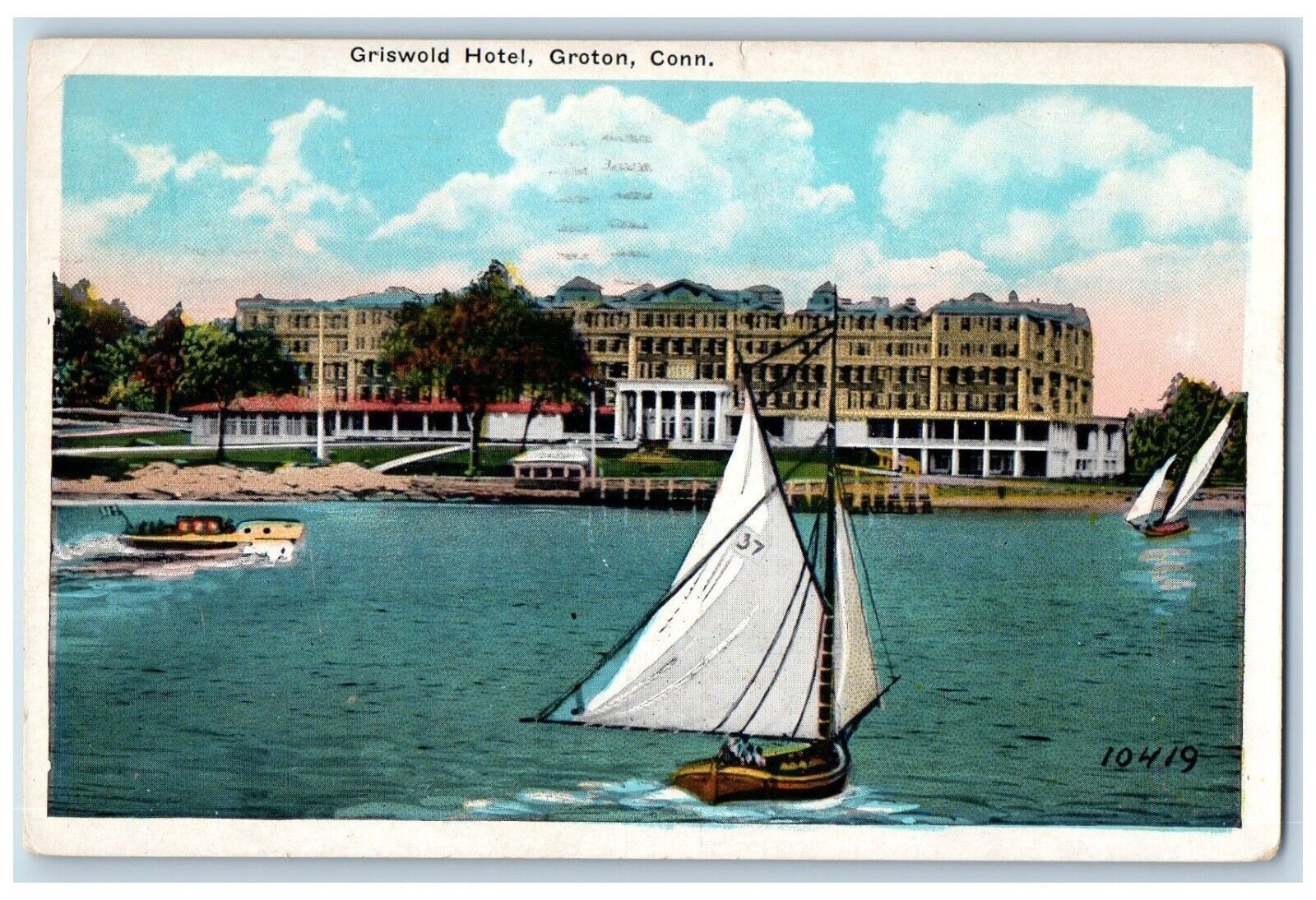 Groton New London Connecticut CT Postcard Griswold Hotel Building 1932 Vintage