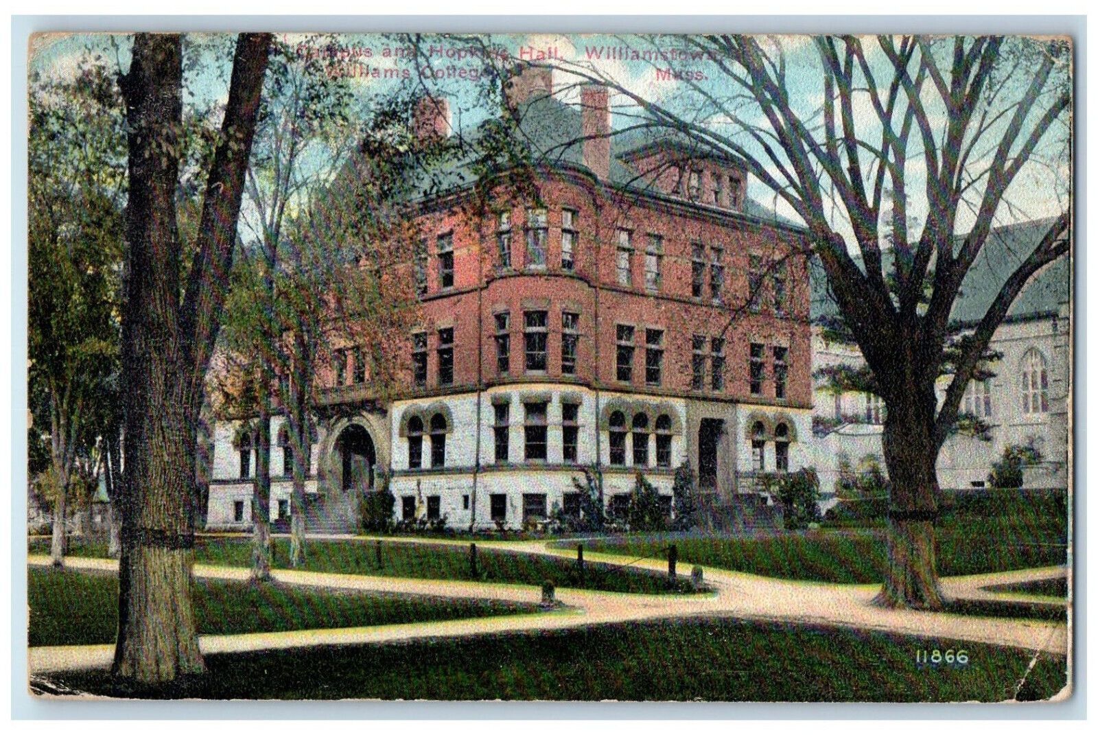 1911 Campus And Hopkins Hall Williams College Building Williamstown MA Postcard
