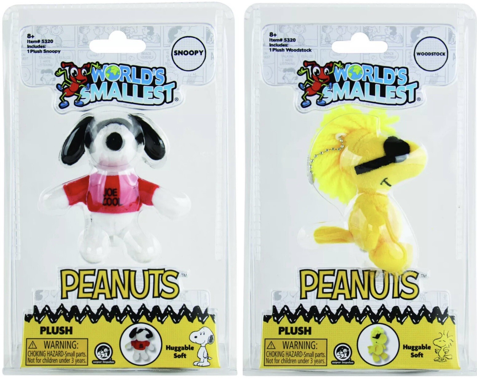 (Set of 2) World's Smallest PEANUTS SNOOPY & WOODSTOCK Plush Joe Cool Figures (Set of 2) World's Smallest PEANUTS SNOOPY & WOODSTOCK Plush Joe Cool Figures