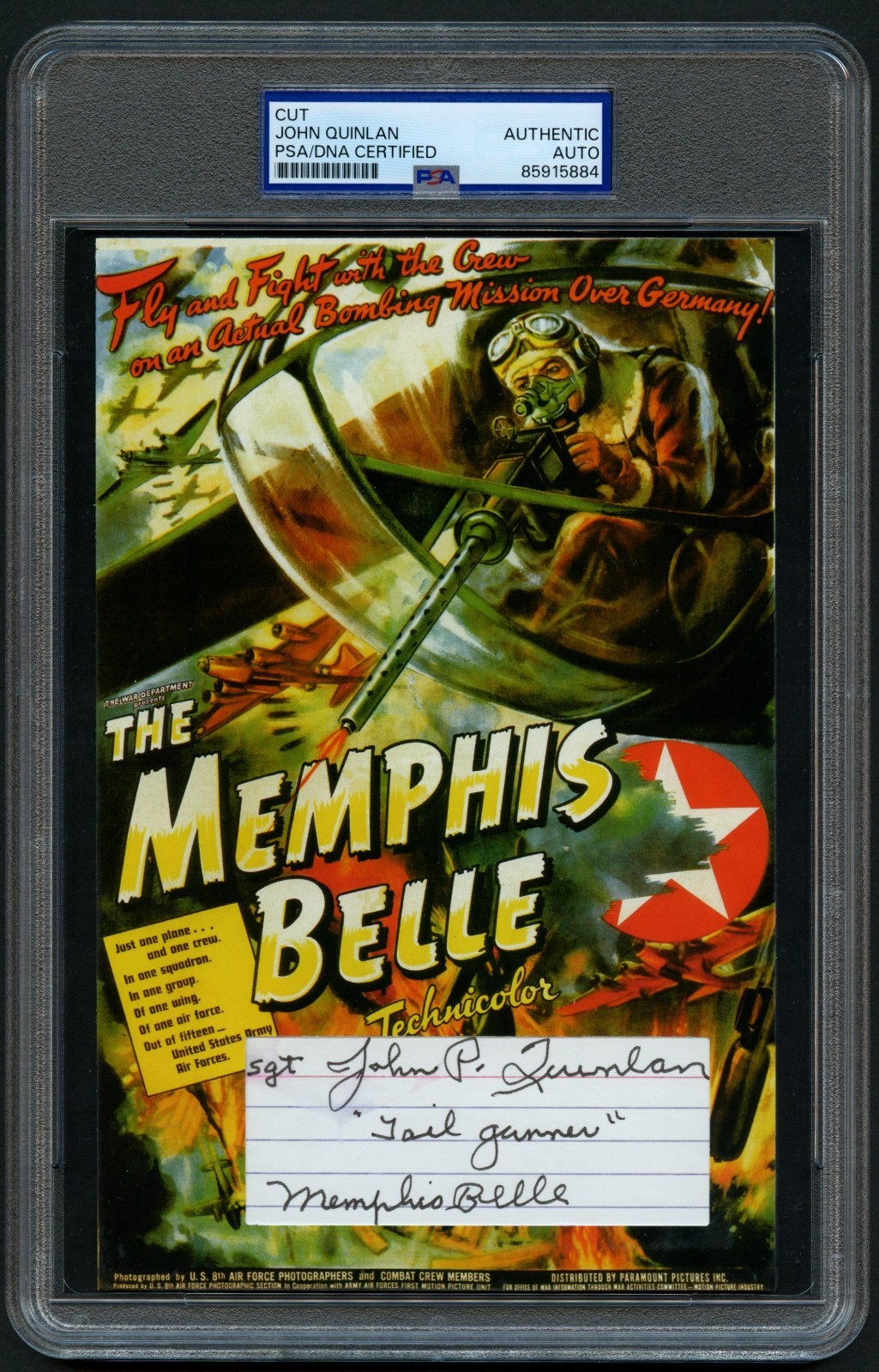 John Quinlan signed autograph 5x8 Memphis Belle Crew Member Custom Cut PSA John Quinlan signed autograph 5x8 Memphis Belle Crew Member Custom Cut PSA