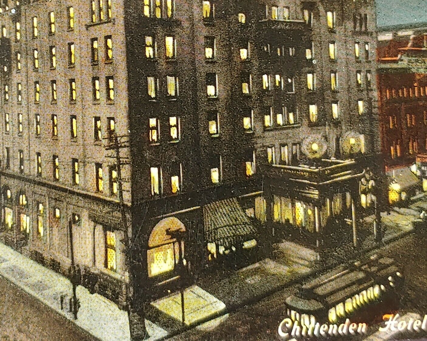 c1910 Chittenden Hotel Night Columbus Ohio Vintage Postcard Trolley Moon Lights
