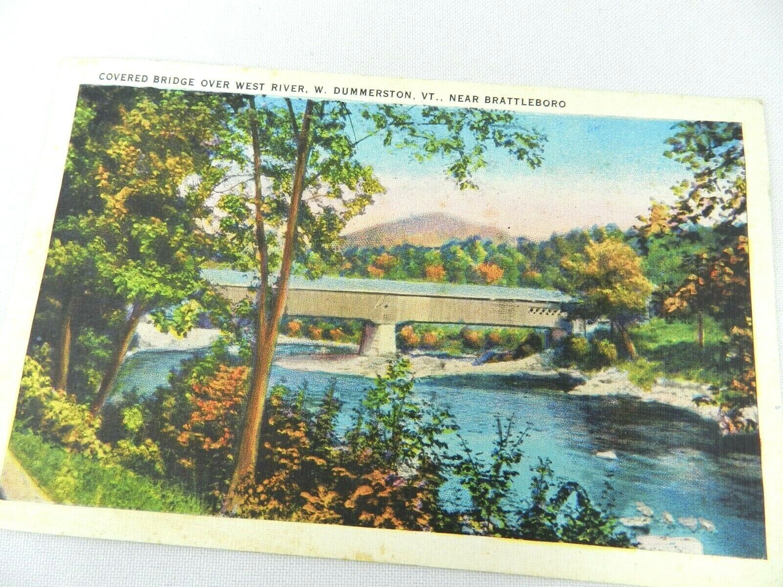Vintage Postcard Dummerston, VT, West River, Covered Bridge Chrome 1950