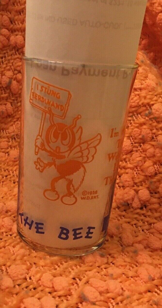 Vintage FERDINAND The Bee Drinking Glass 1938 WALT DISNEY W.D. ENT.