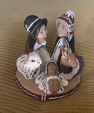 Small Peruvian Clay Pottery Nativity Scene. Approx 3”. Natural Colors. Peru. picture